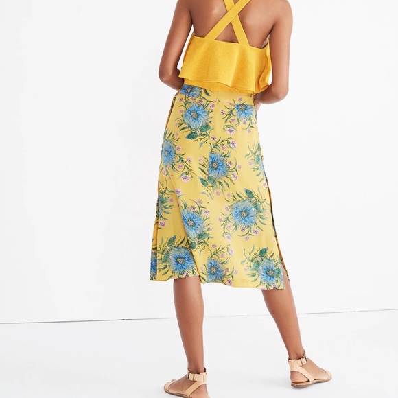 Madewell Silk Side-Button Skirt in Painted Blooms - Picture 2 of 8